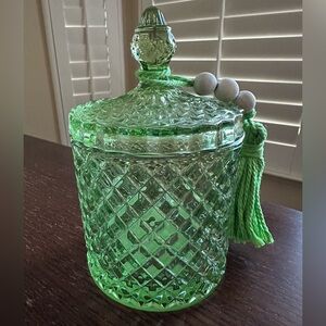 Rachel Zoe Lime Green Glass Candle Jar with Tassel EMPTY